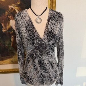 Y2K Beaded Animal Print Going Out Blouse